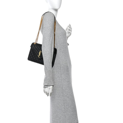 Saint Laurent Grain De Poudre Textured Mixed Matelasse Triquilt Medium Monogram Satchel Black 2 of 14
