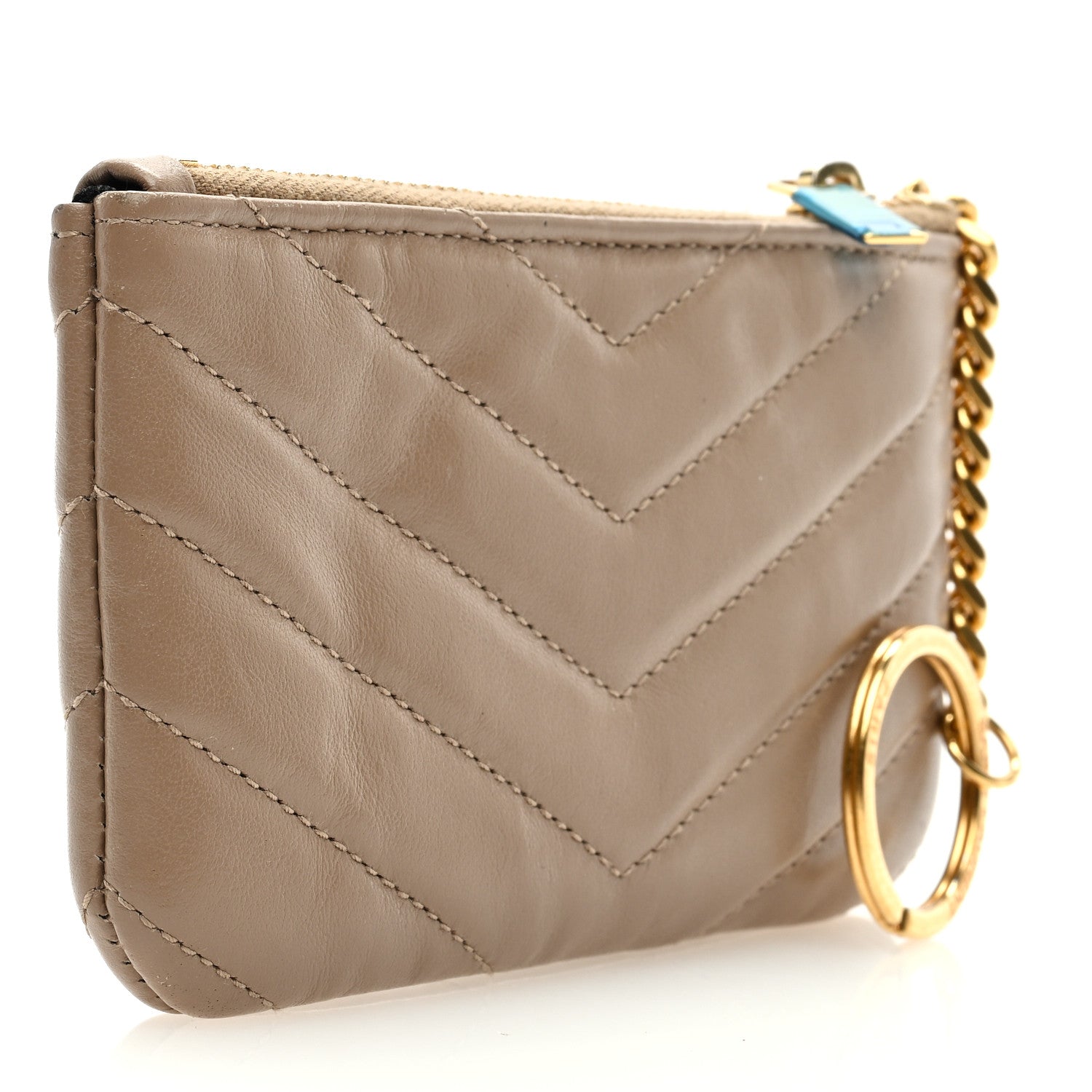 Saint Laurent Calfskin Matelasse Monogram Key Pouch Light Taupe 3 of 6