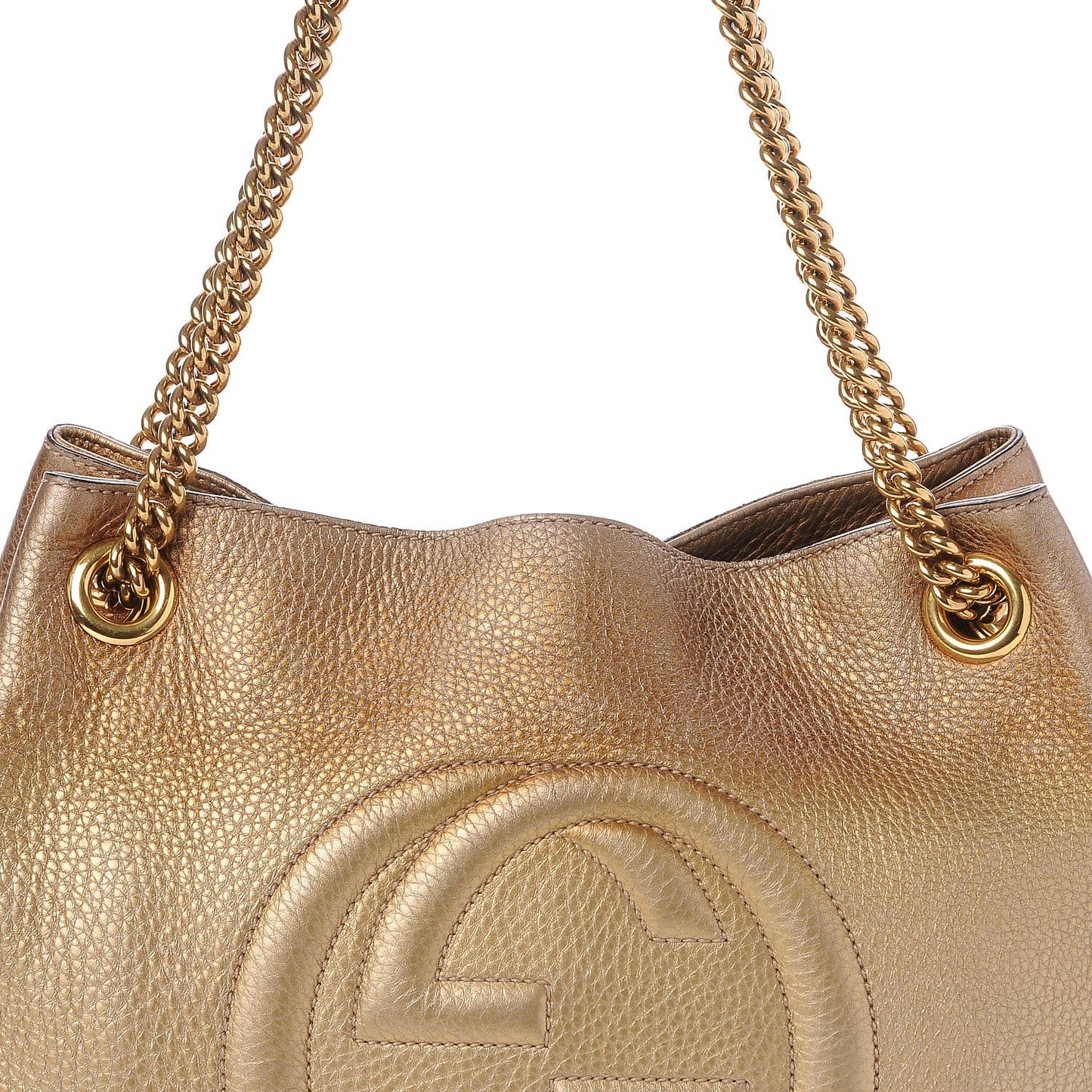 Metallic Pebbled Calfskin Medium Soho Chain Shoulder Bag Gold Ombre