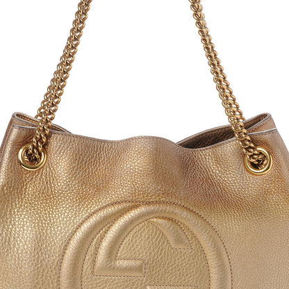 Gucci Metallic Pebbled Calfskin Medium Soho Chain Shoulder Bag Gold Ombre 9 of 10