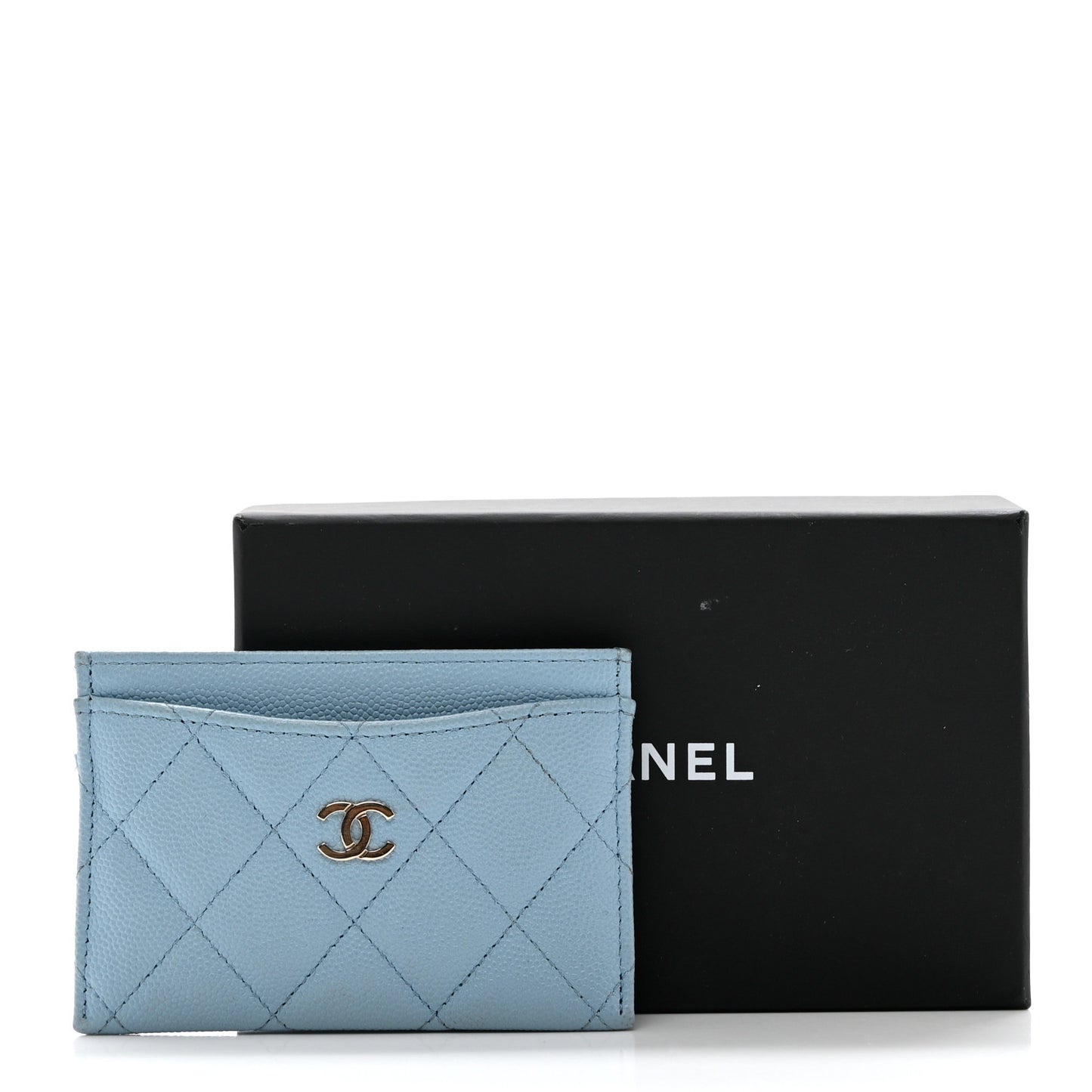 Caviar Quilted Card Holder Light Blue