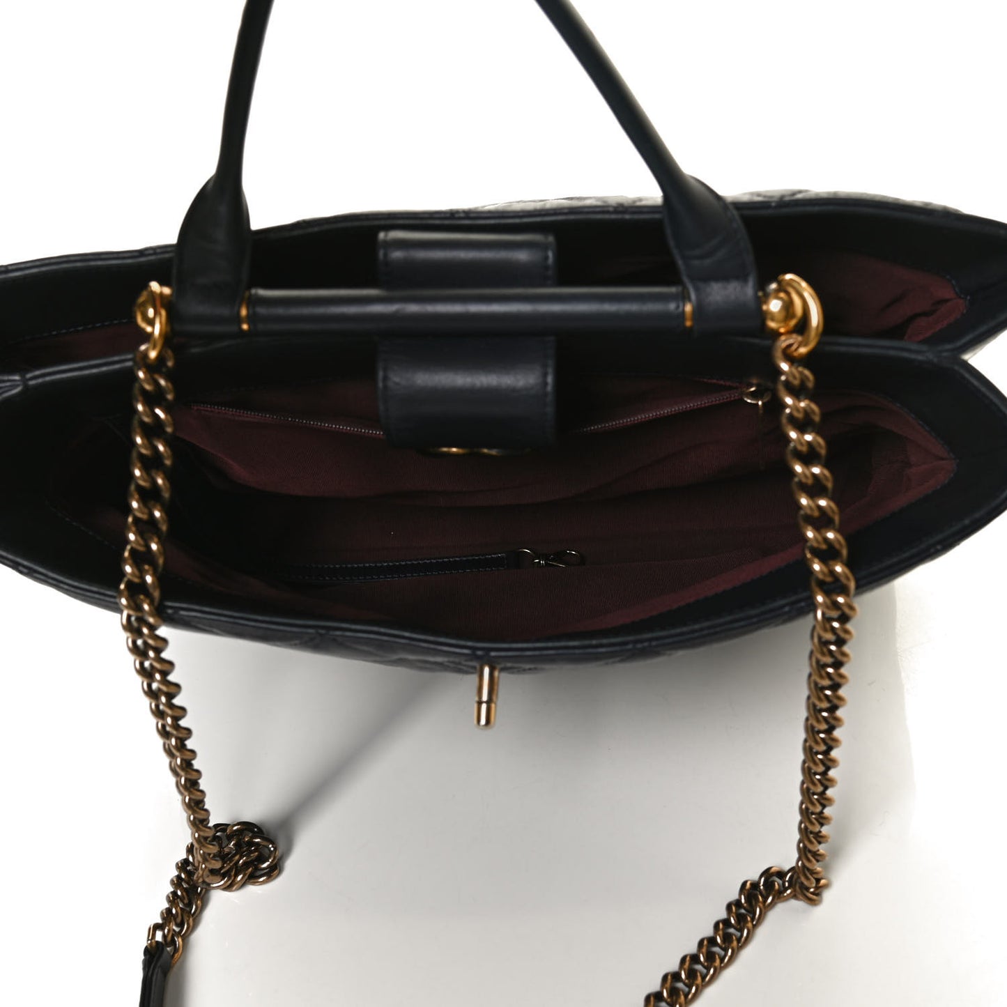 Calfskin Quilted Large Gold Bar Top Handle Tote Dark Navy Blue