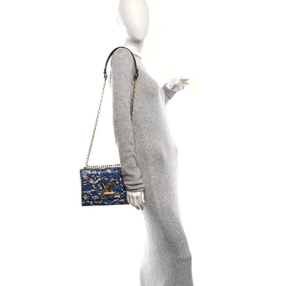 Louis Vuitton Calfskin Lace Flower Inlay Twist Shoulder Bag MM Navy Black 2 of 10
