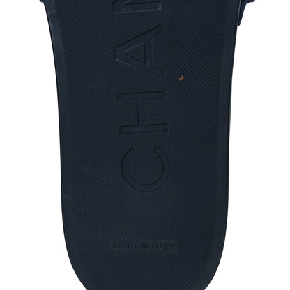 Chanel Satin Canvas Chain Slides Sandals Flats 40 Marine 8 of 12