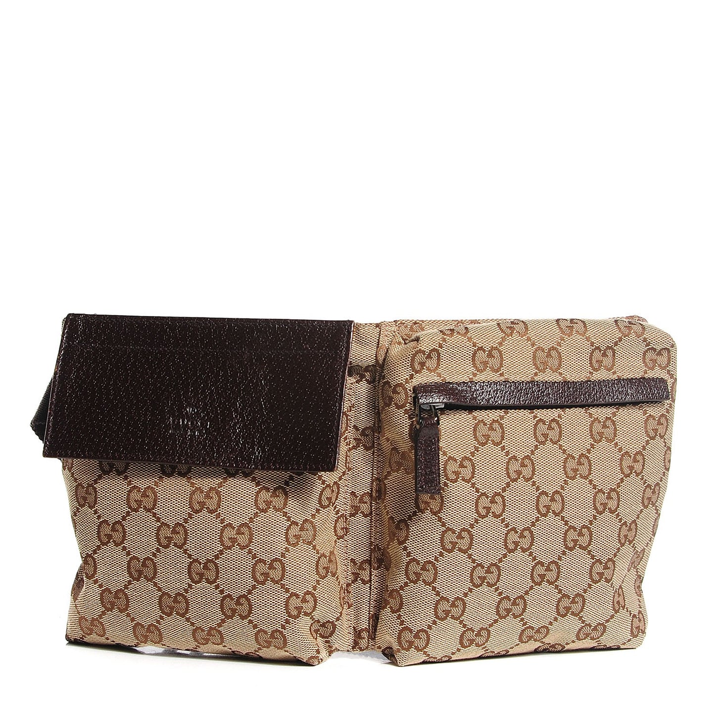 GG Monogram Web Double Pocket Belt Bag Dark Brown
