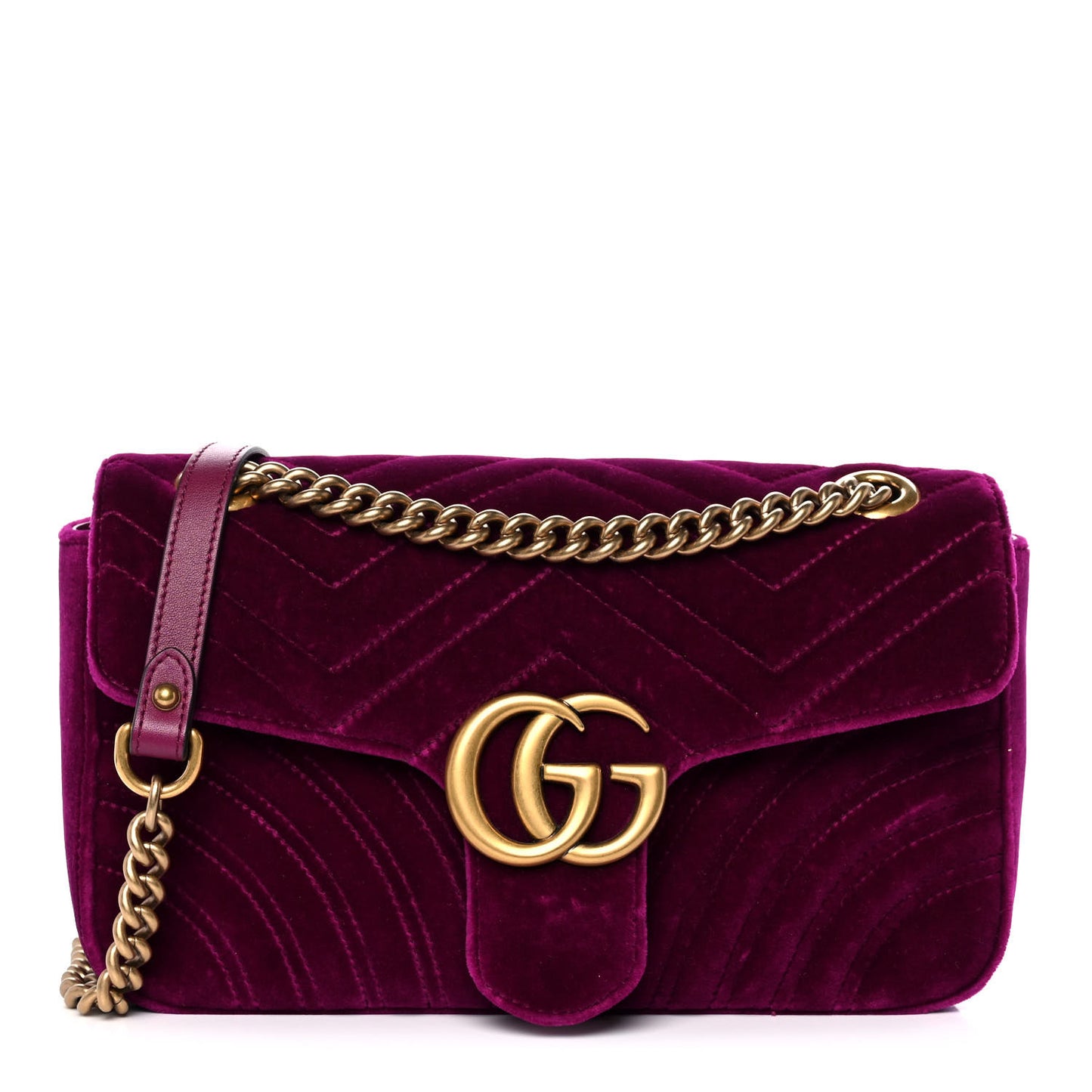 Velvet Matelasse Small GG Marmont Shoulder Bag Fuchsia Violet Cyclamen