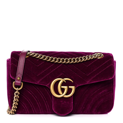 Gucci Velvet Matelasse Small GG Marmont Shoulder Bag Fuchsia Violet Cyclamen 1 of 10