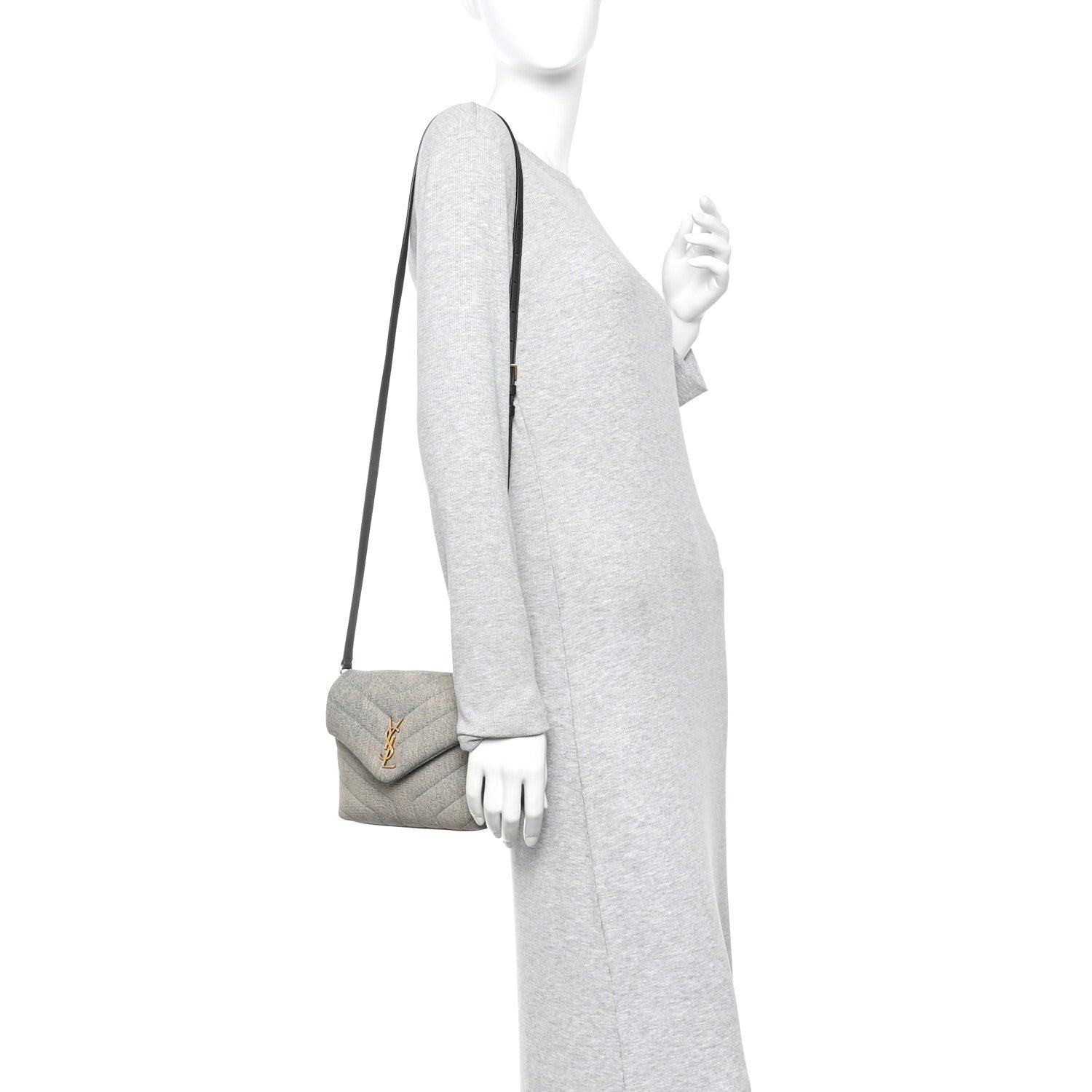 Saint Laurent Denim Y Quilted Monogram Toy Loulou Crossbody Bag Grey 2 of 10