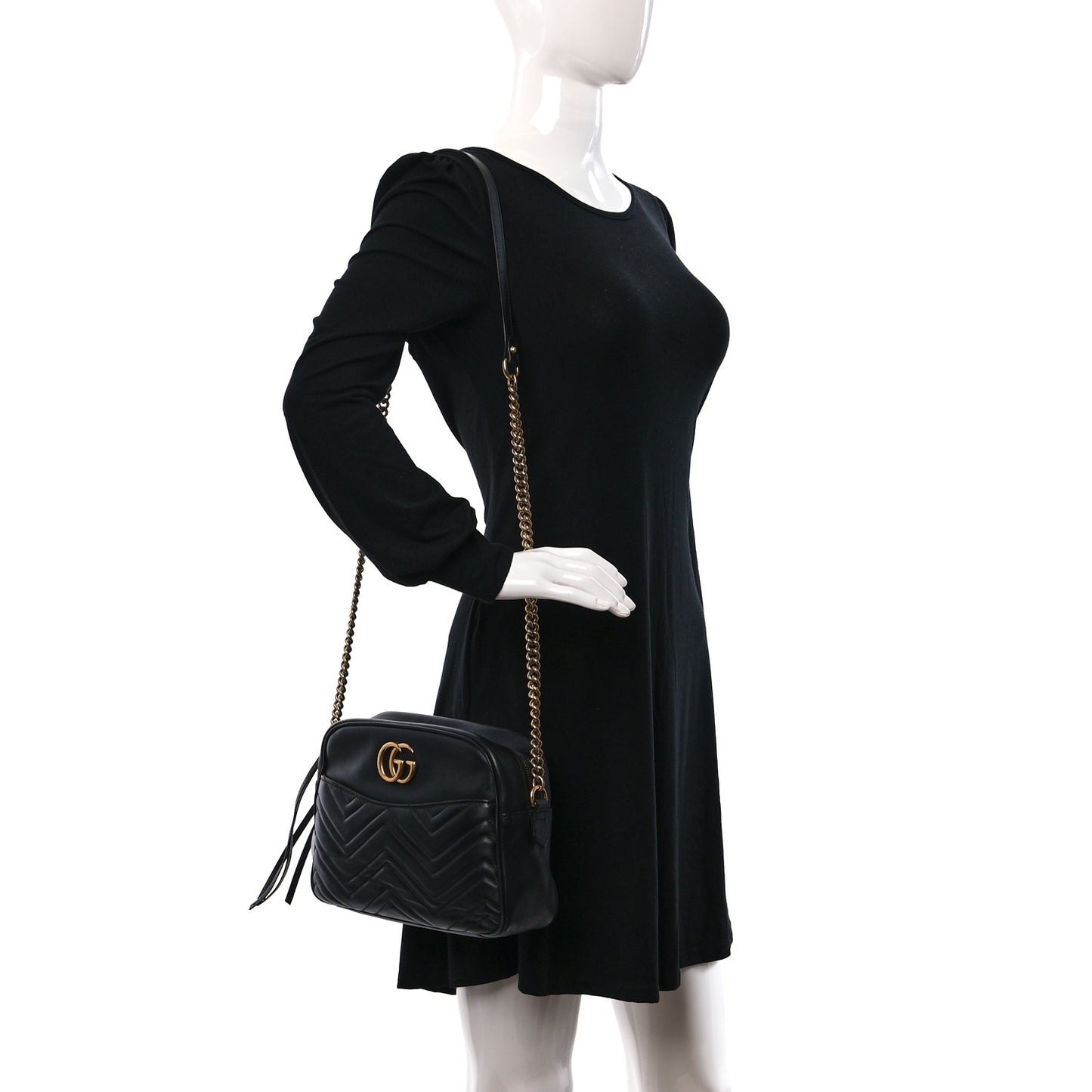 Calfskin Matelasse Medium GG Marmont Chain Shoulder Bag Black