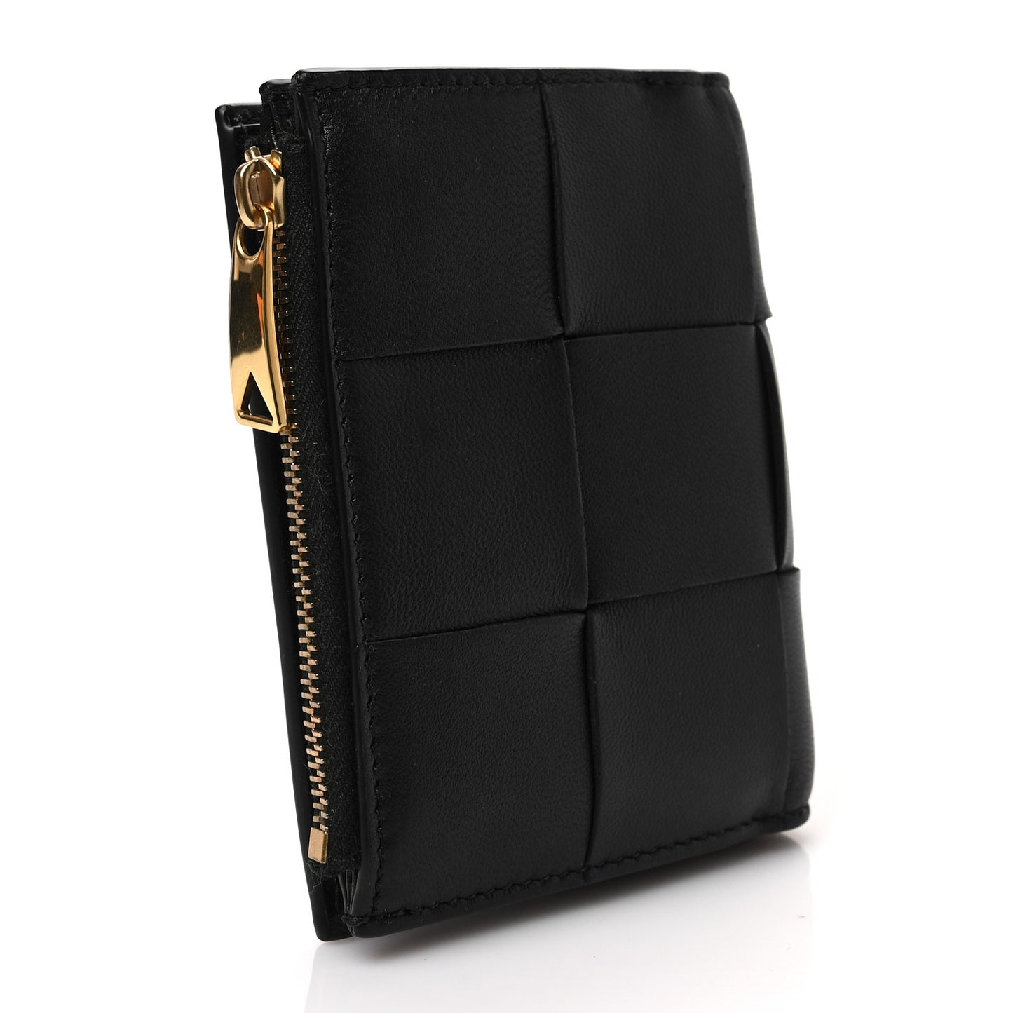 Nappa Maxi Intrecciato Small Bi-Fold Zip Wallet Black