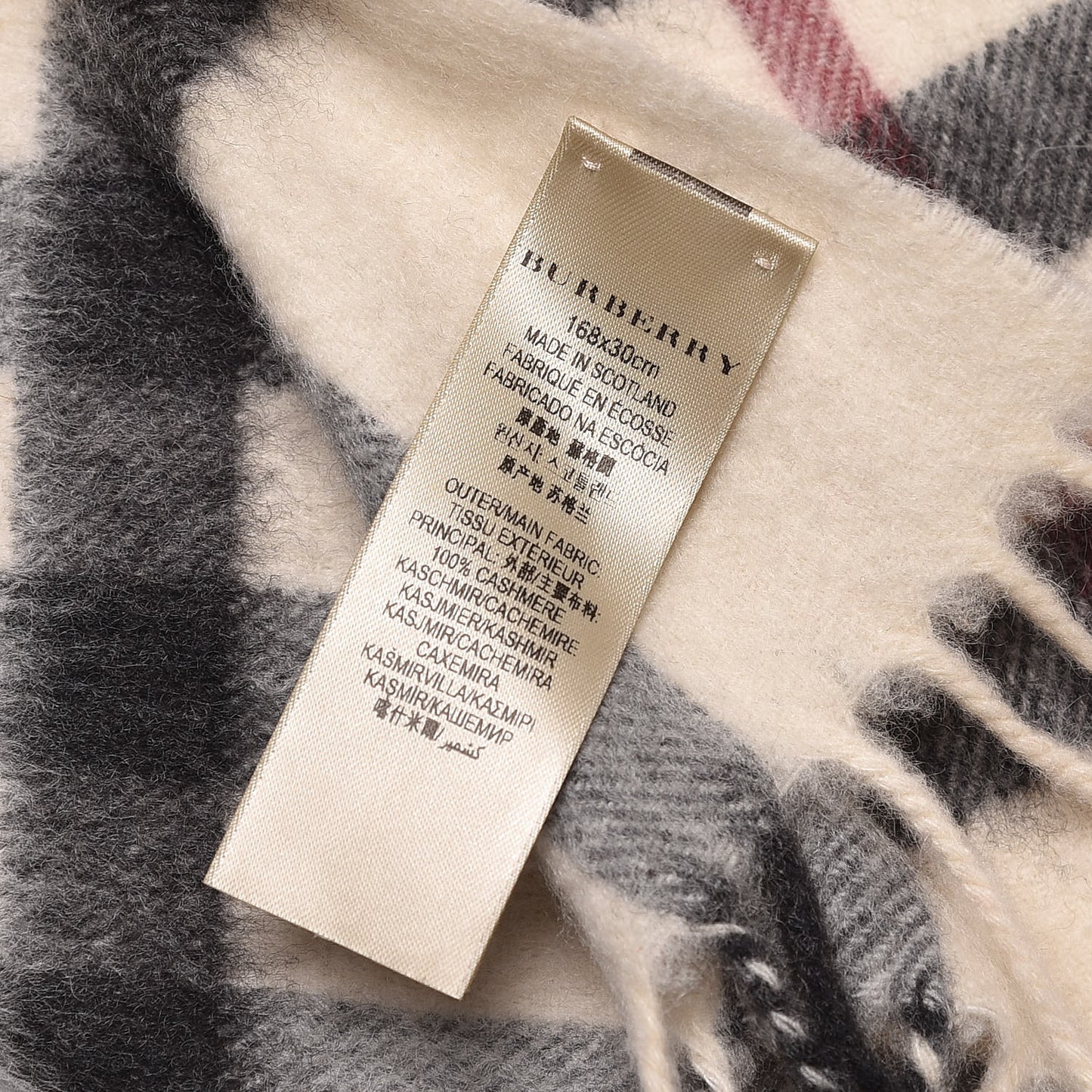 Cashmere Half Mega Check Fringe Scarf Ivory