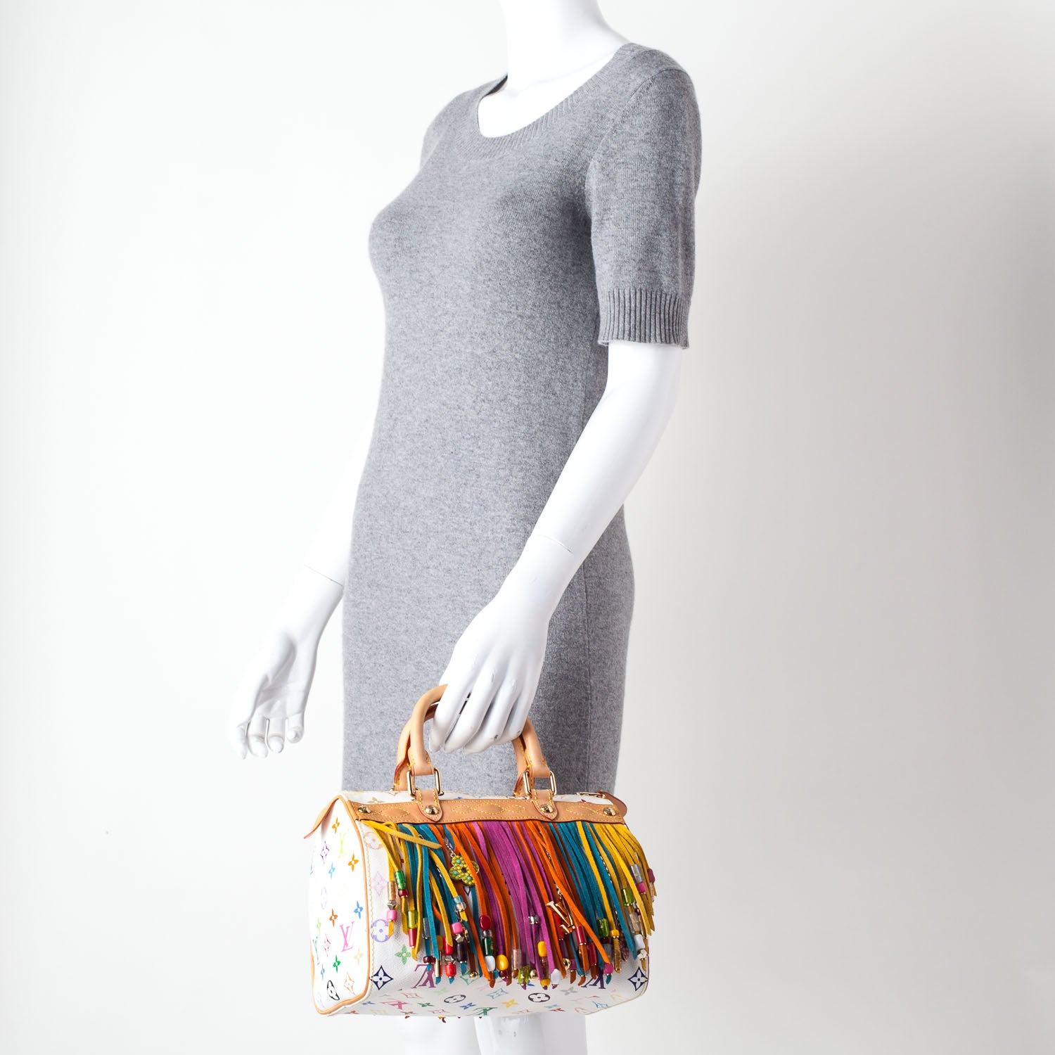 Louis Vuitton Monogram Multicolor Fringe Speedy 25 White 2 of 9