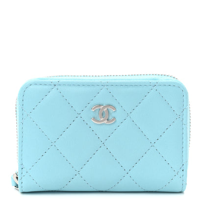 Chanel Lambskin Quilted Zip Around Coin Purse Wallet Neon Blue 1 of 7