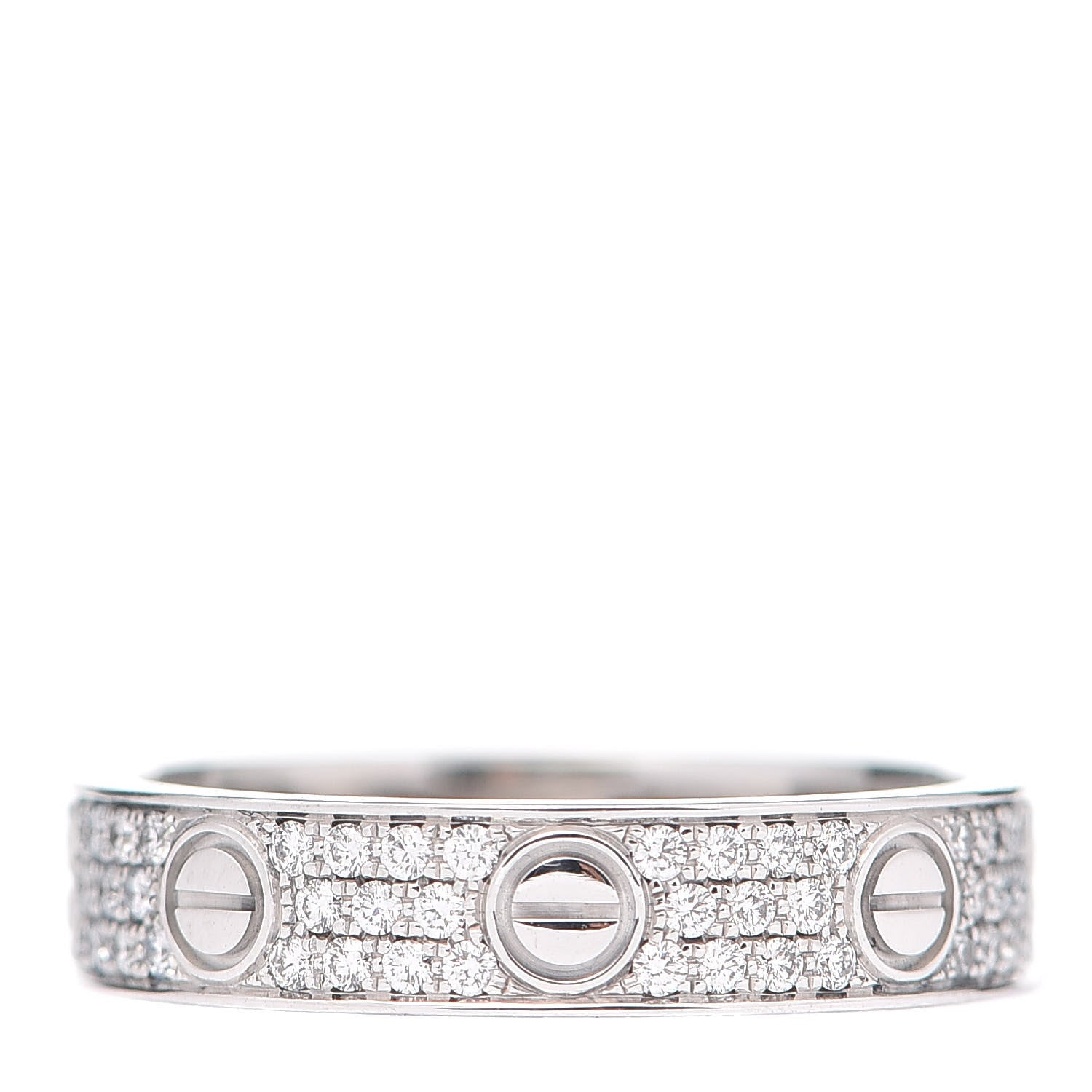 Cartier 18K White Gold Diamond 4mm LOVE Wedding Paved Band Ring 49 4.75 1 of 4
