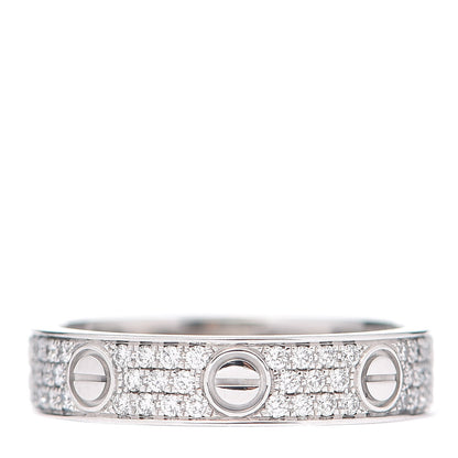 Cartier 18K White Gold Diamond 4mm LOVE Wedding Paved Band Ring 49 4.75 1 of 4