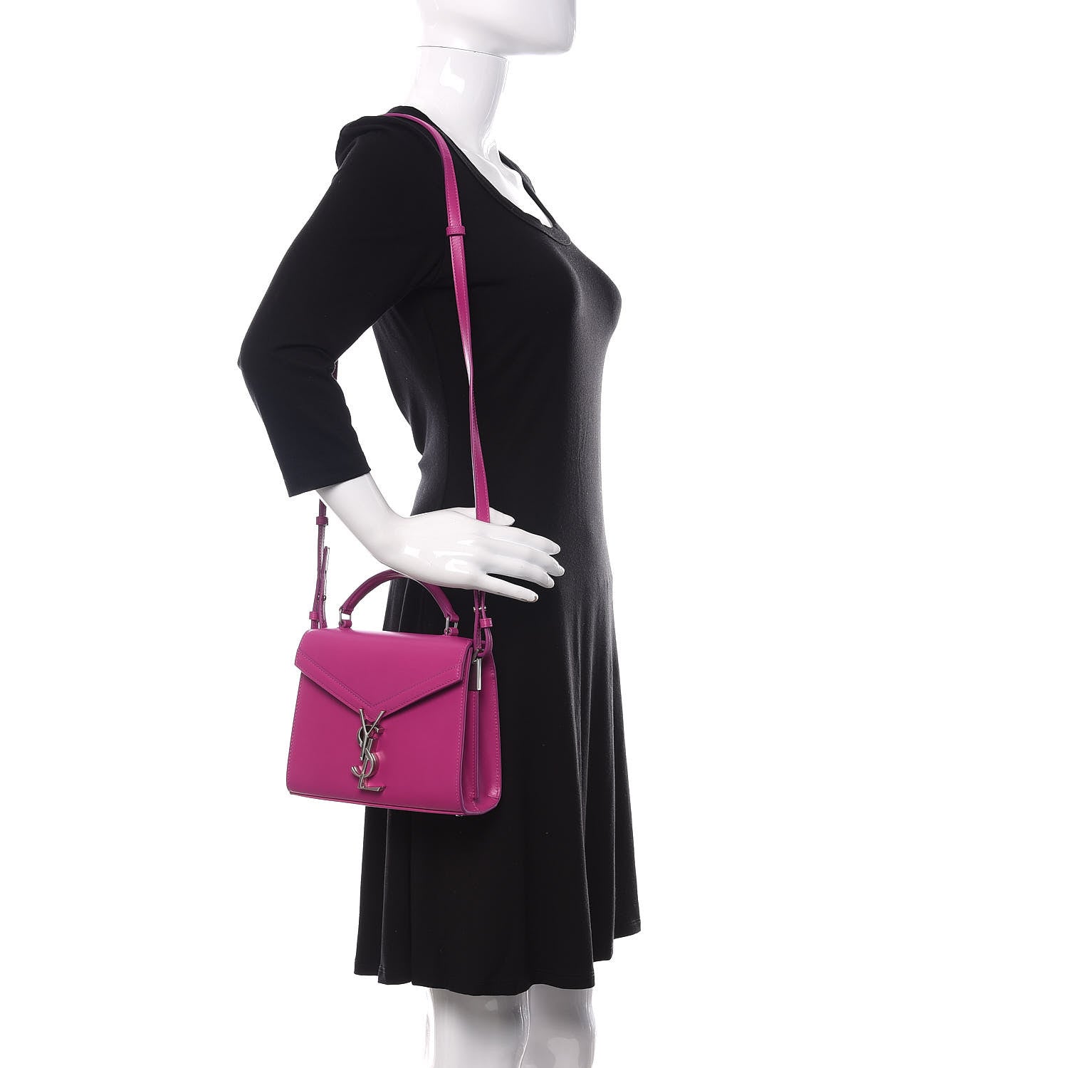 Saint Laurent Calfskin Mini Classic Monogram Cassandra Top Handle Bag Electric Fuchsia 2 of 11