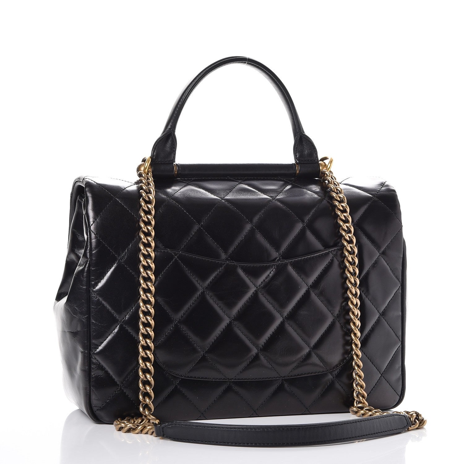 Chanel Calfskin Quilted Large Gold Bar Top Handle Flap Black 4 of 10