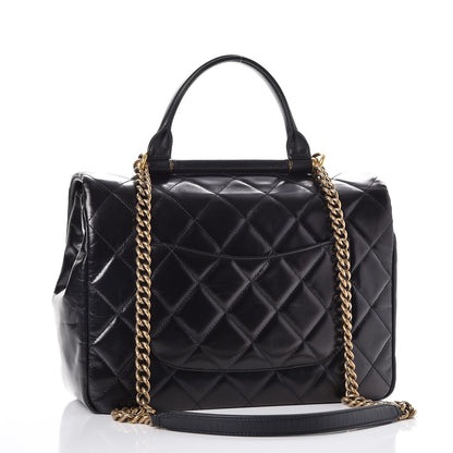 Chanel Calfskin Quilted Large Gold Bar Top Handle Flap Black 4 of 10