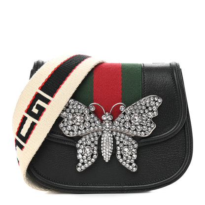 Gucci Calfskin Web Crystal Butterfly Stripe Small Totem Shoulder Bag Black 1 of 9
