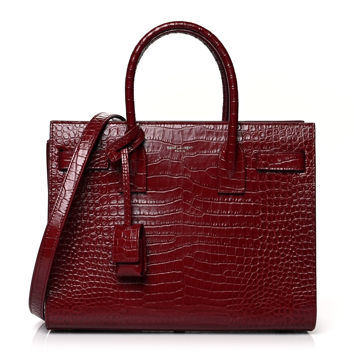 Calfskin Crocodile Embossed Baby Sac De Jour Bordeaux