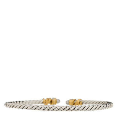 David Yurman Sterling Silver 18K Yellow Gold Diamond 3mm Petite Helena Classic Cable Cuff Bracelet 2 of 4