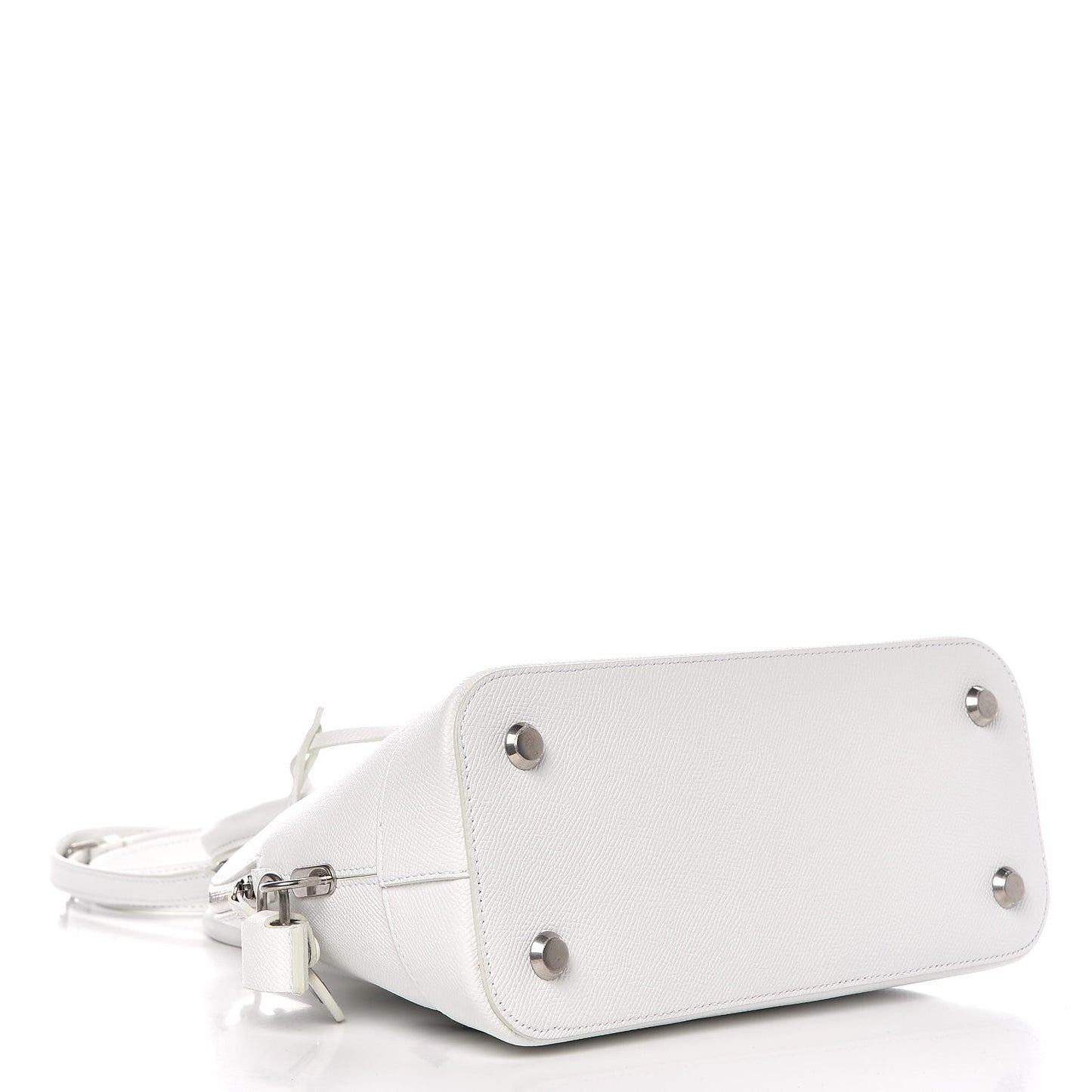 Signature Grained Calfskin Logo S Ville Top Handle Bag White