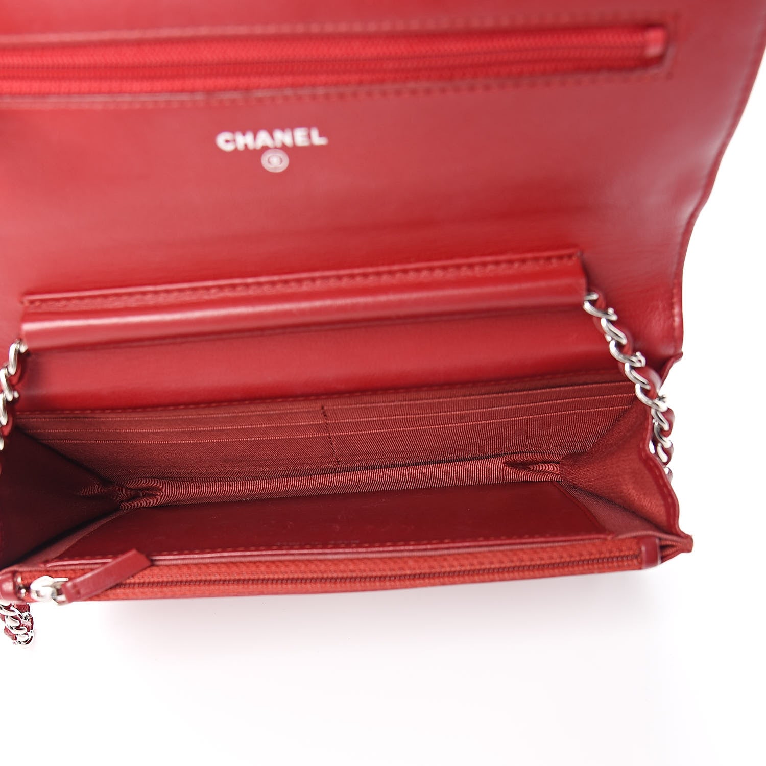 Chanel Lambskin Quilted Wallet On Chain WOC Red 5 of 12