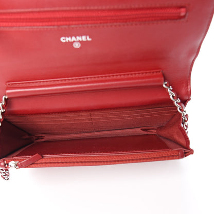 Chanel Lambskin Quilted Wallet On Chain WOC Red 5 of 12