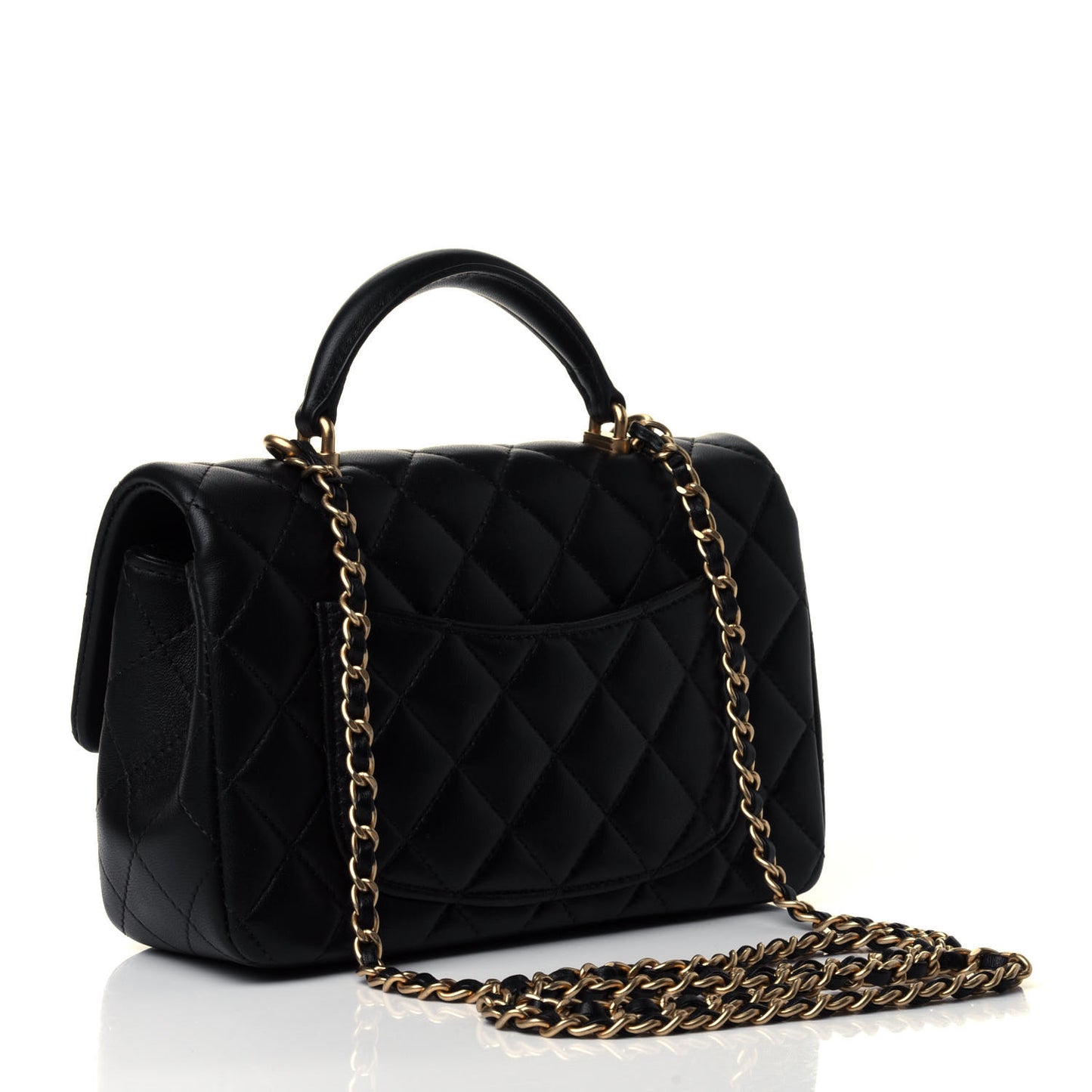 Lambskin Quilted Mini Top Handle Rectangular Flap Black