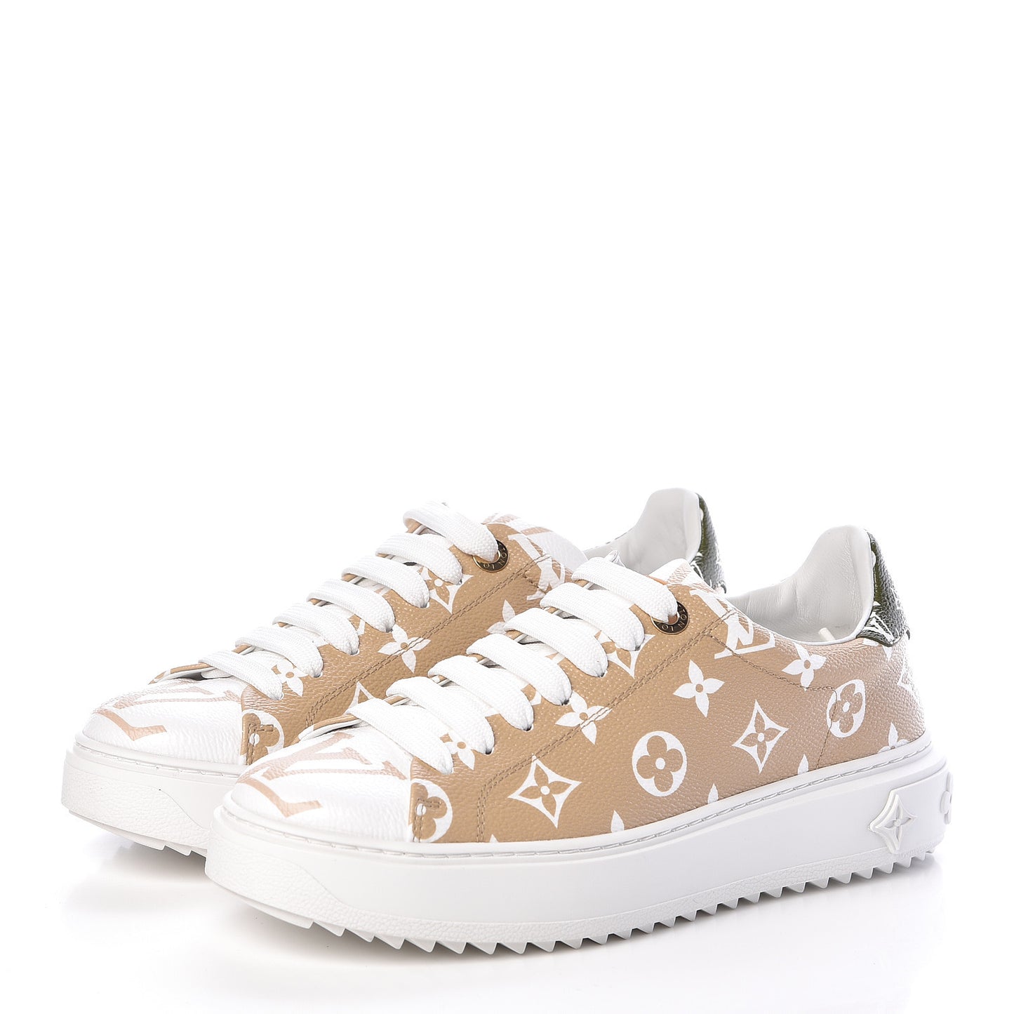 Monogram Giant Time Out Sneakers 38 Kaki White Beige