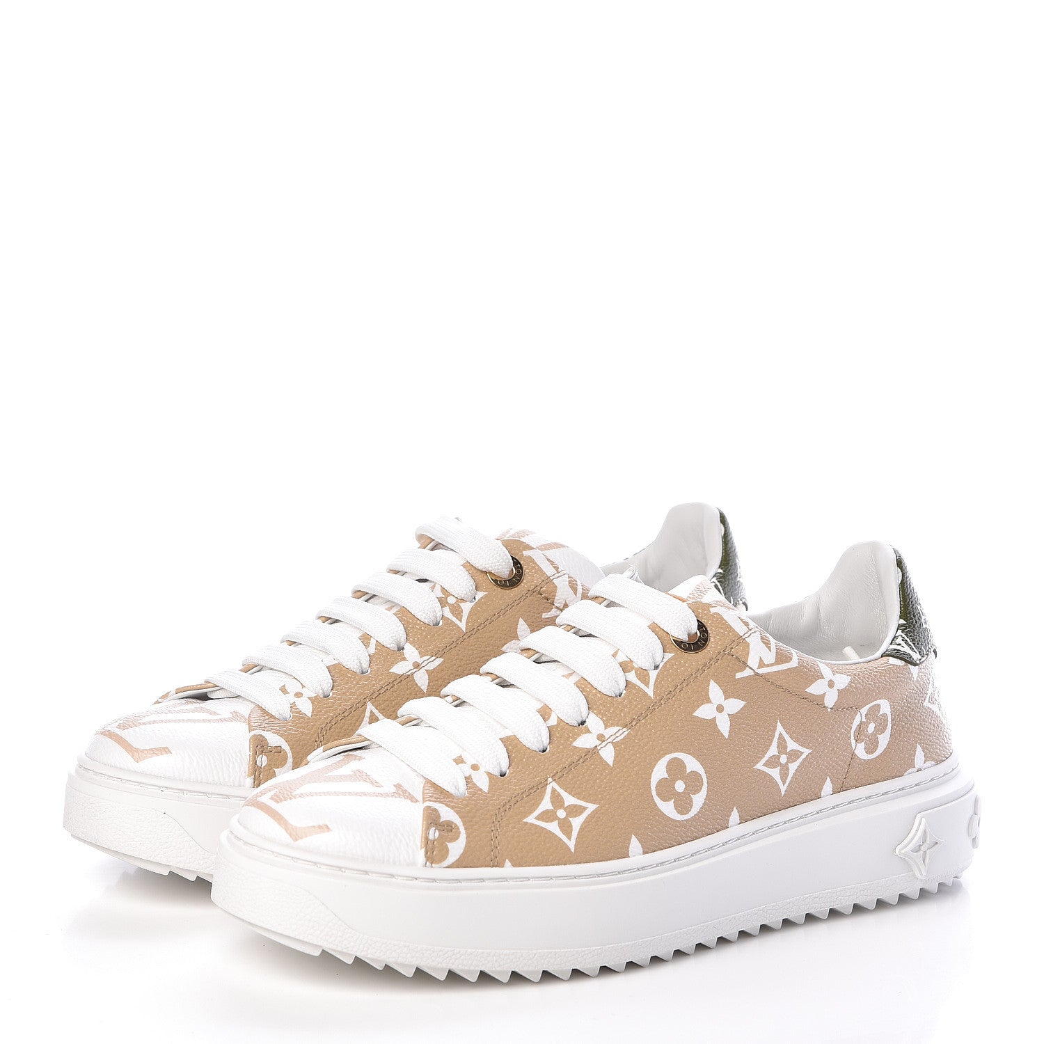 Louis Vuitton Monogram Giant Time Out Sneakers 38 Kaki White Beige 3 of 10