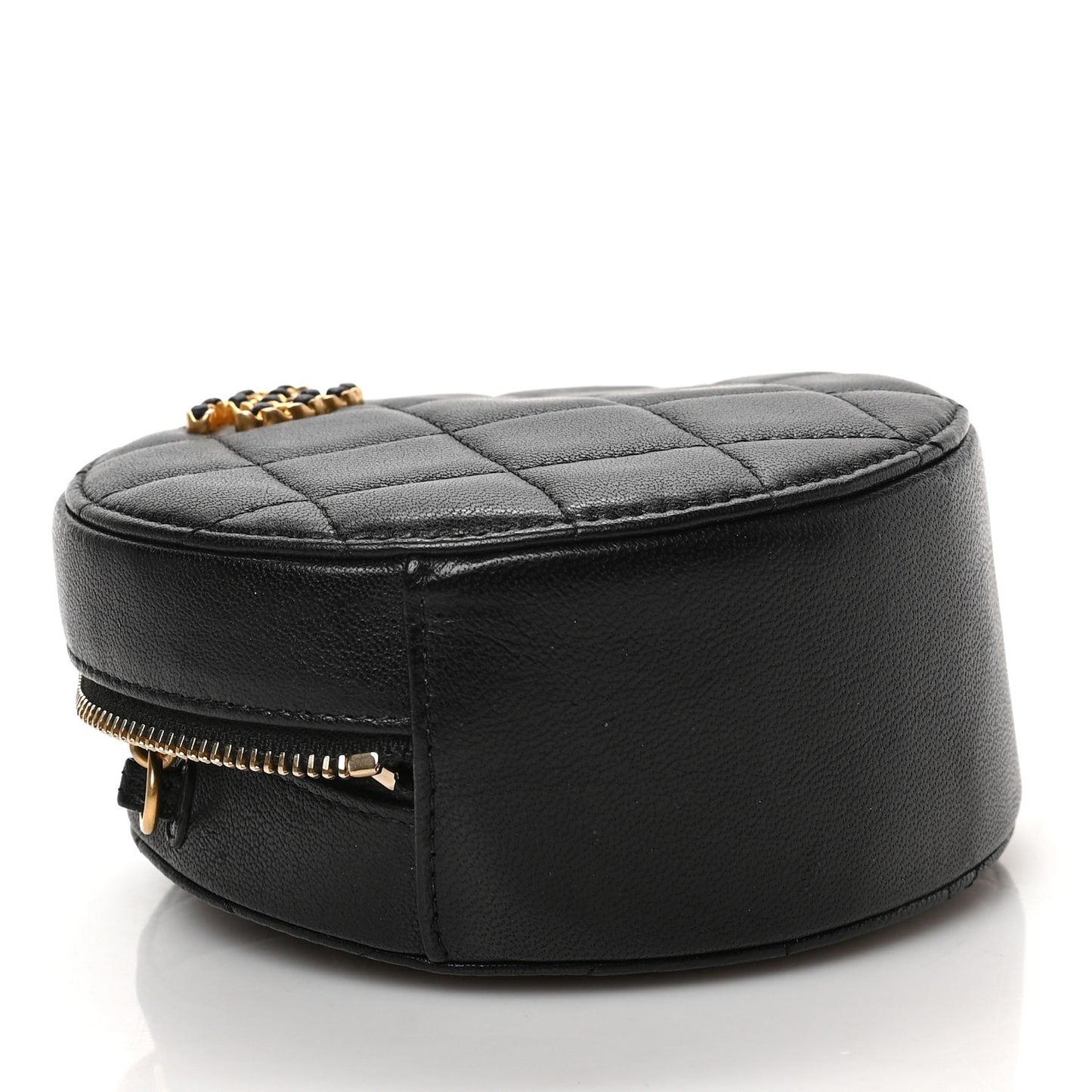 Goatskin Quilted Chanel 19 Round Clutch With Chain Black