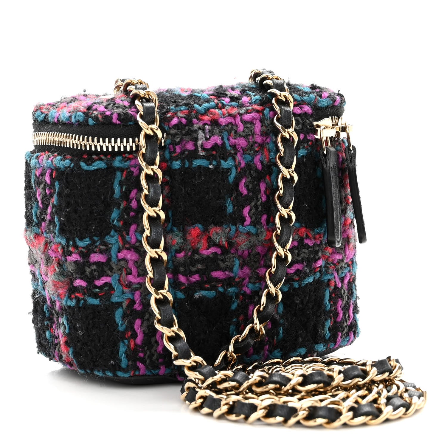 Chanel Tweed Quilted Mini Vanity Case With Chain Black 3 of 10