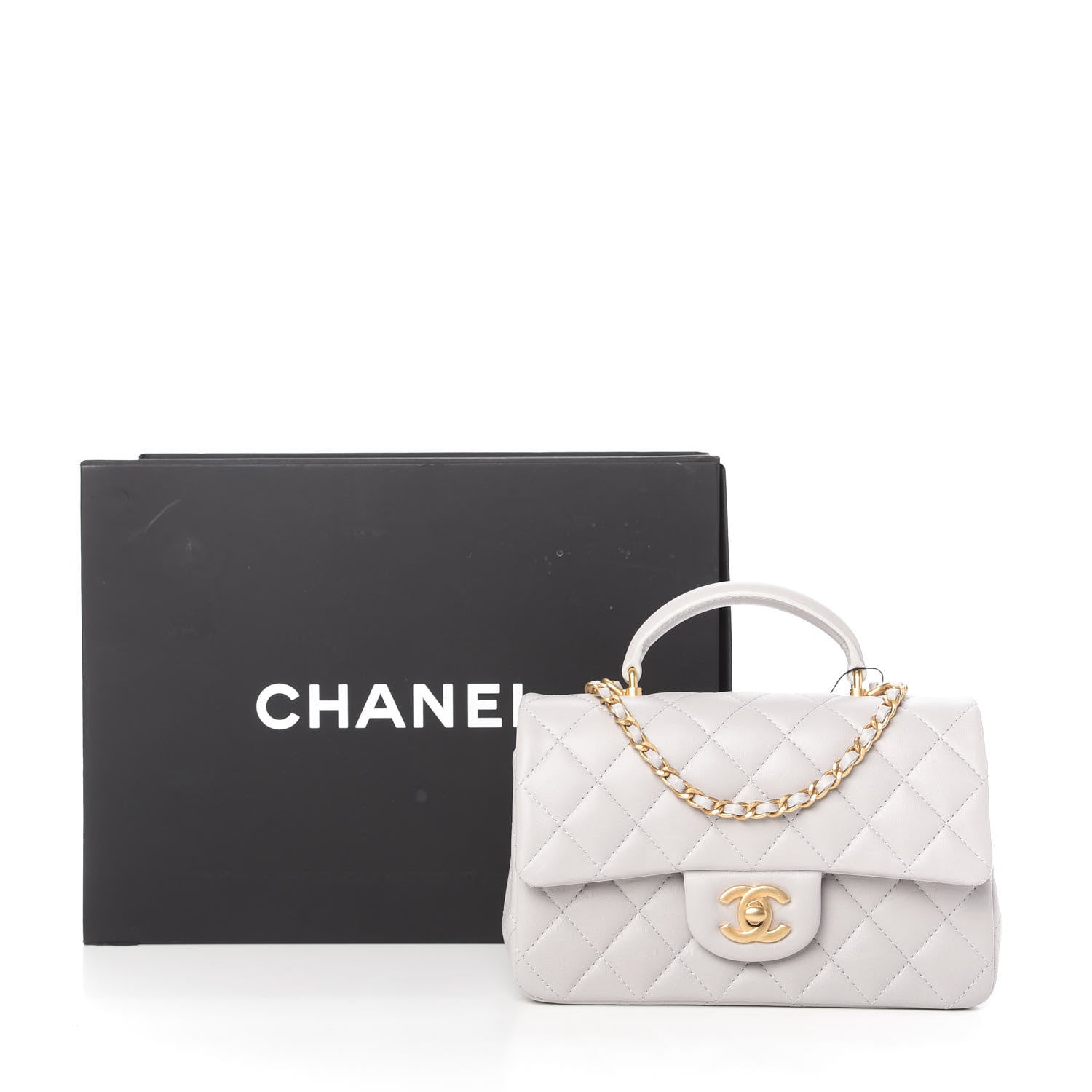 Chanel Lambskin Quilted Mini Top Handle Rectangular Flap Grey 11 of 11