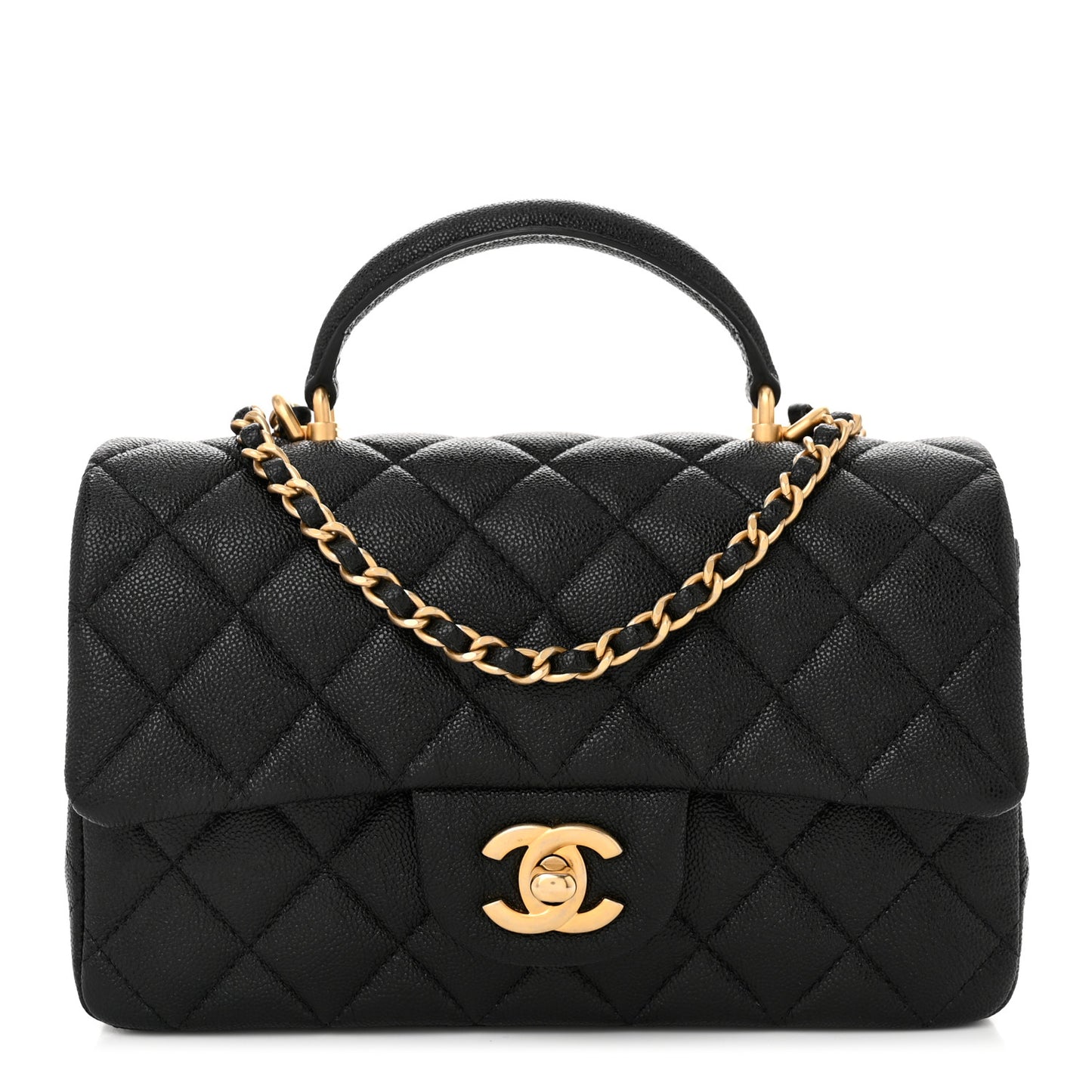 Caviar Quilted Mini Top Handle Rectangular Flap Black