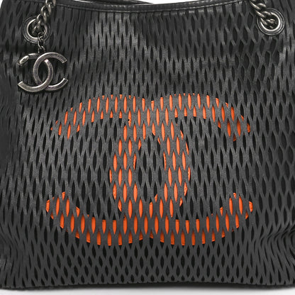 Chanel Calfskin Laser Cut Perforated CC Tote Black 8 of 10