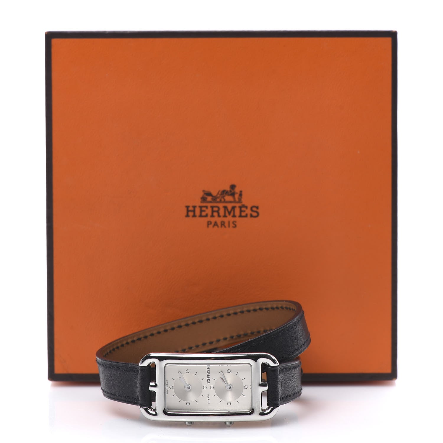 Hermes Stainless Steel Barenia 20mm Cape Cod Double Tour Deux Zones Quartz Watch Noir 7 of 7