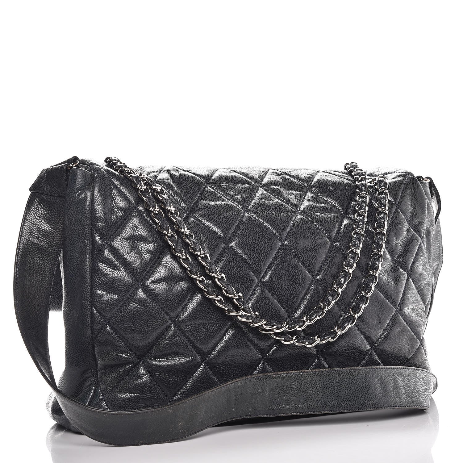 Chanel Glazed Caviar Quilted Stretch Spirit Messenger Bag Blue 3 of 16
