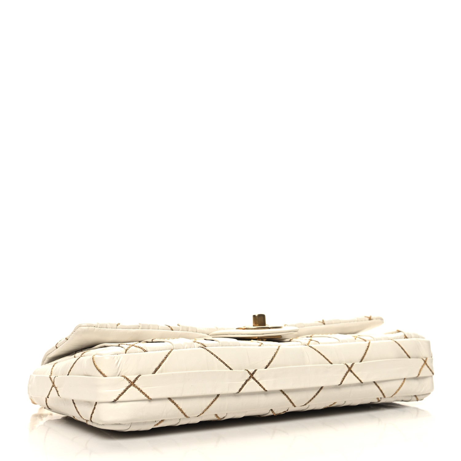 Chanel Glazed Calfskin Pleated Chain Stitch East West Flap White 4 of 10