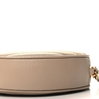 Saint Laurent Grain De Poudre Matelasse Chevron Quilted Round Vinyle Camera Bag Dark Beige 10 of 11