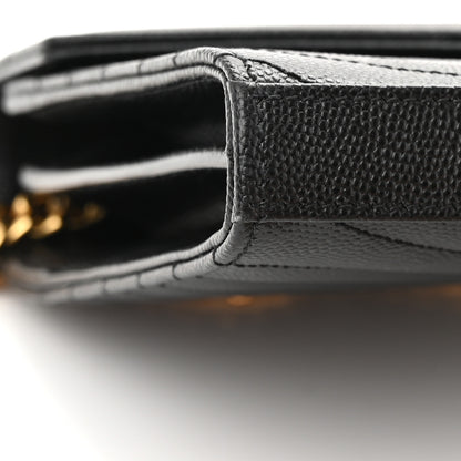 Saint Laurent Grain De Poudre Matelasse Chevron Monogram Chain Wallet Black 11 of 14