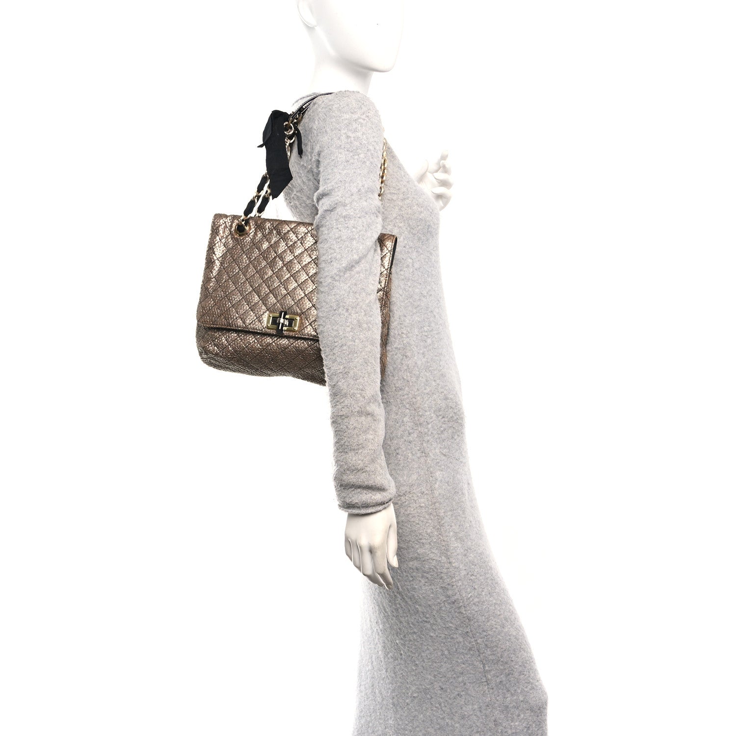 Lanvin Crackled Metallic Lame Quilted Happy Partage Bag Gold 3 of 17