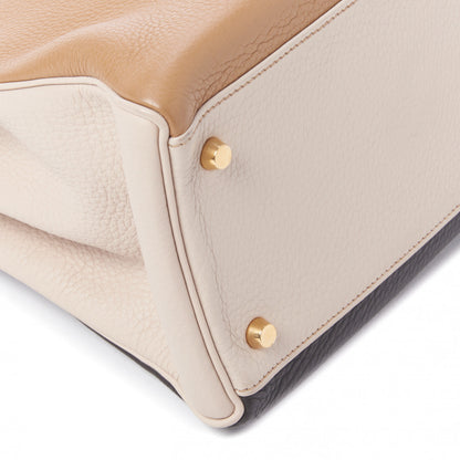 Hermes Taurillon Clemence Tri-Color Kelly Retourne 35 Tabac Camel Ebene Parchemin 8 of 35