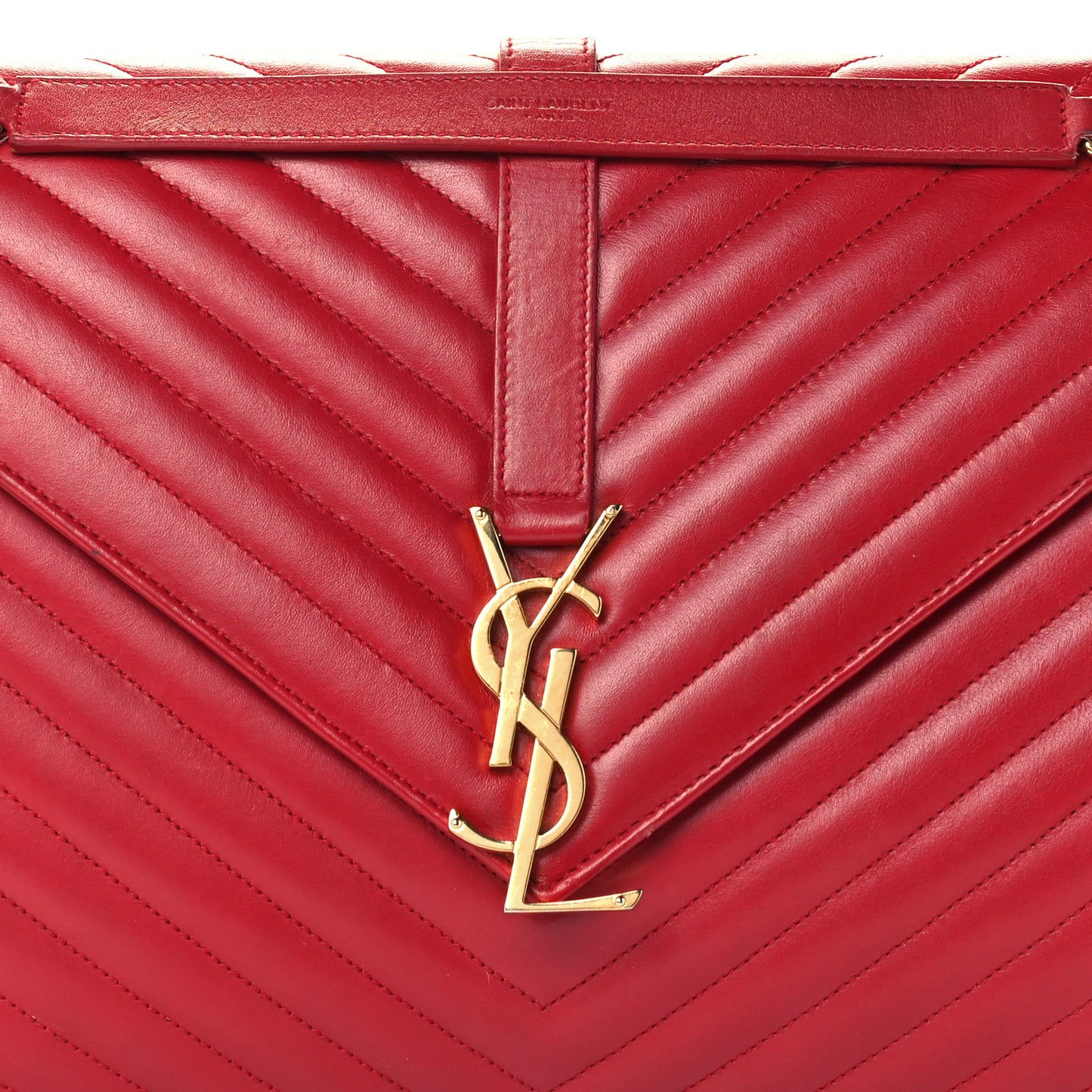 Smooth Calfskin Matelasse Chevron Large Monogram Satchel Red