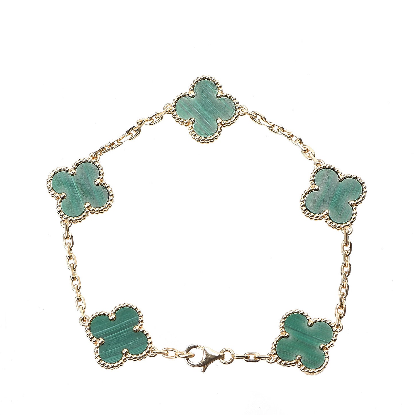 18K Yellow Gold Malachite 5 Motifs Vintage Alhambra Bracelet