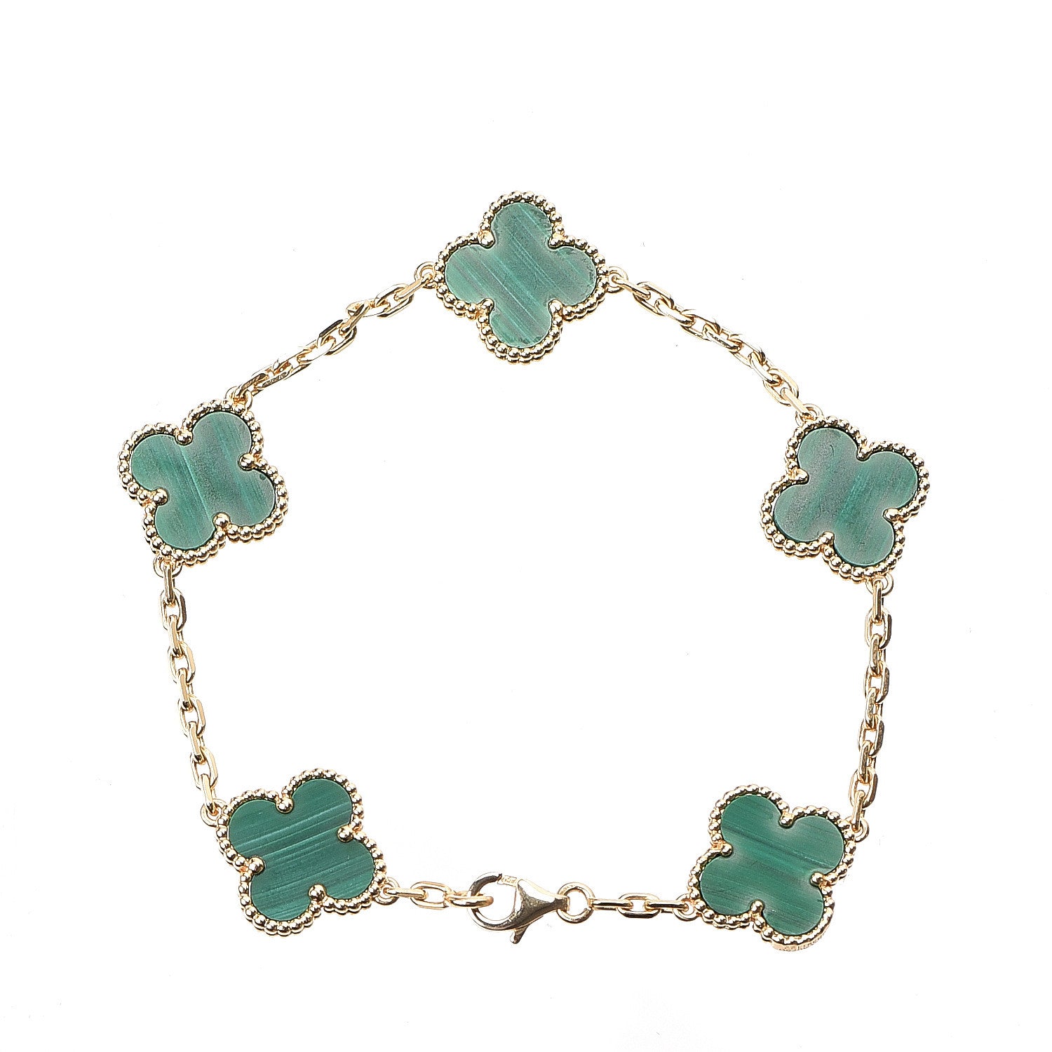 Van Cleef & Arpels 18K Yellow Gold Malachite 5 Motifs Vintage Alhambra Bracelet 2 of 4