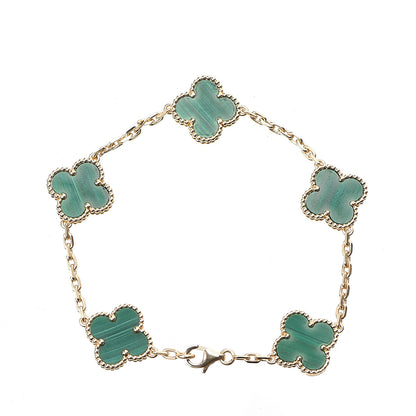 Van Cleef & Arpels 18K Yellow Gold Malachite 5 Motifs Vintage Alhambra Bracelet 2 of 4