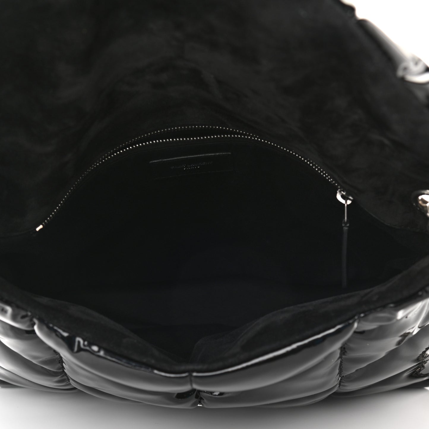 Patent Lambskin Quilted Medium Loulou Puffer Monogram Chain Satchel Black