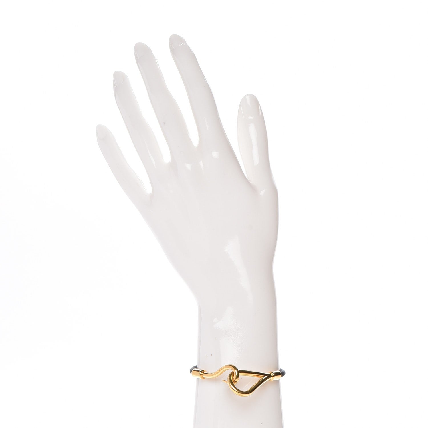 Hermes Leather Jumbo Hook Bracelet Black 2 of 5
