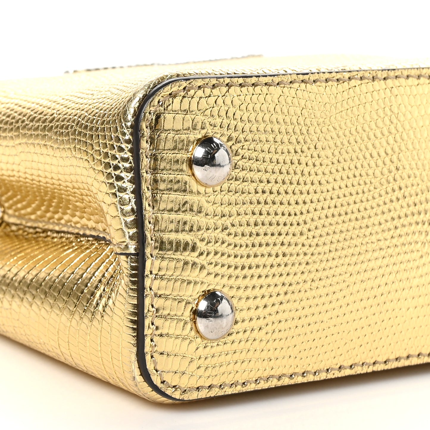 Metallic Lizard Capucines Mini Silver Gold